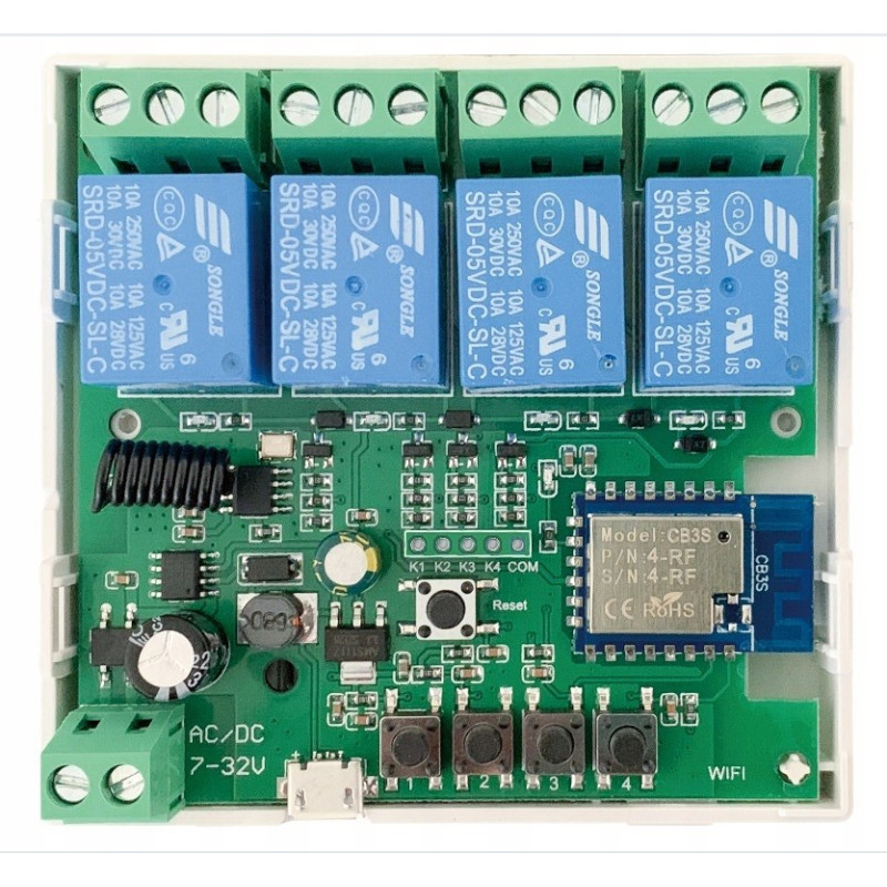 Relé inteligente WiFi 4 canales con receptor RF Relé inteligente WiFi 4 canales con receptor RF
