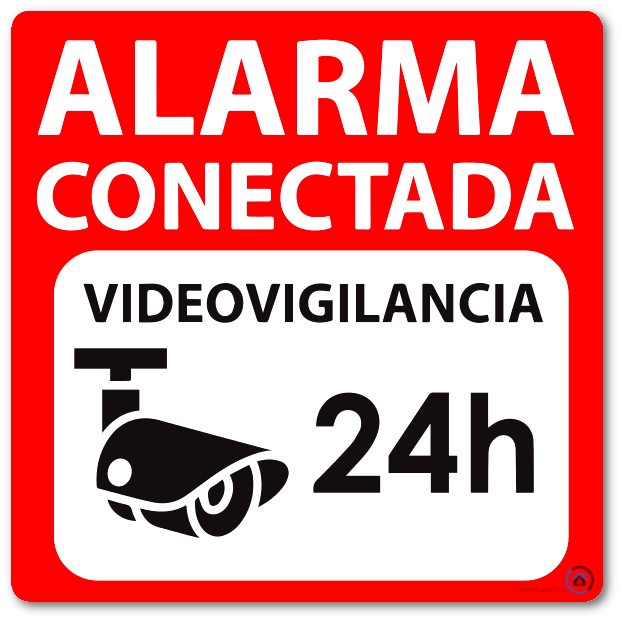 Cartel autoadhesivo disuasorio alarma 15x15 Alarma Conectada Videovigilancia  24H - Alarmas para Casa