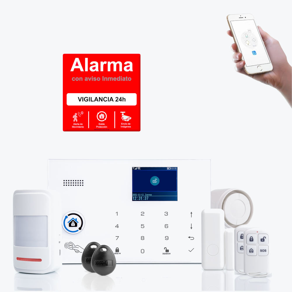  Sensor de movimiento inteligente, alarma de seguridad  inalámbrica WiFi, alarma de sonido y luz de 110 dB, alertas de aplicaciones  gratuitas, detector de movimiento PIR de seguridad para el hogar con